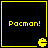 Four identical black square with yellow borders display "Pacman!" text and a Pac-Man character icon in the bottom-right corner