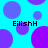 Pixelated cyan background with purple circles and four instances of the text 'EilishH' in black pixelated font.