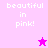 Pixelated text "beautiful in pink!" on pink backgrounds with a star icon, showing two color variations.