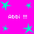 Bright pink background with turquoise star shapes and repeated white text "Abbi !!!" in pixelated font.