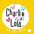 Pixelated icon with yellow checkered background, white circular center containing 'Charlie Lola' text and pink/red heart shapes.