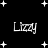 Black background with white stars and four instances of the name "Lizzy" in a pixelated font, arranged in two