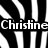 Black and white pixelated icon with bold text 'Christine' overlaid on a stylized abstract background of intersecting lines.