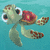 Pixelated sea turtle with large eyes and patterned shell swims against turquoise background, text overlays change across frames.