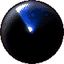 A circular icon with a black background shows blue and white light shifting across its surface in