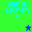 Pixelated text 'Annie Lauren' with heart and star symbols on green, teal, blue backgrounds.