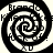 Four identical black-and-white spiral patterns arranged in a , each with partial text fragments visible along the edges
