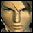 A 48x48 pixel buddy icon featuring a close-up of a character's face on the left and text elements on the right against a black background.