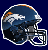 Pixelated football helmet with blue, white, and orange accents on a dark blue background.