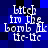 Pixelated text on a blue and black checkered background with white text reading 'bitch in the bomb fk tie-tie' in four identical
