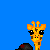 Pixel art animation frame showing a cartoon girl on a giraffe with text about height, set against blue background and gray transparency area.