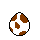 Two pixelated egg-shaped icons with brown and white patches, outlined in black, displayed side-by-side on a gray background.