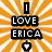 A pixelated animation with orange and white radial stripes background, displaying "I LOVE ERICA" text and changing heart symbols.