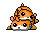Pixel art of two orange hamster-like characters with pink ears and white bellies, stacked vertically on a gray background.