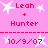 Pink background with white starbursts, red text reading 'Leah + Hunter' and '10/9/07', separated by dashed lines.