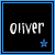 Pixelated icon with 'OLIVER' text and blue star on black background, framed by double blue border.
