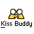 A static contact sheet showing two identical pixel art buddy icons with yellow stick figures kissing, accompanied by text promoting 'badassbuddy.com' and the phrase 'Kiss Buddy'.