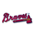 Pixelated red cursive text logo on white background with subtle blue and yellow highlights.