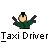 Pixelated 50x50 static icon of a character in green jacket with arms raised, below which is pixelated text reading "Taxi Driver" on gray background.