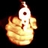 Pixelated static icon of a white stick figure holding a red object against a yellow-orange flame-like background on black.