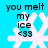 Pixelated blue background with white snowflake and black text "you melt my ice <33" in four repeated positions
