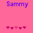 Pixelated text 'Sammy' in blue on pink background with two of pink heart icons below