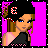 Pixel art contact sheet showing four frames of a female character with brown hair, black top, and gray pants against bright pink background, including full-body pose, torso close-up, text "ST.A HOTTIE" in bottom-right frame.