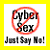 Static pixelated icon with yellow border, red prohibition symbol over text, and bottom text reading "Jusl Say No!".