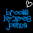 Pixelated blue text and white heart symbol on black background, two identical frames side-by-side with one frame missing the heart symbol.