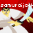 Pixelated image of a character in white and red attire with a sword, set against a red background featuring the text 'samuraijok' above.
