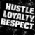 Black-and-white image with white text reading HUSTLE LOYALTY RESPECT in three lines, displayed across multiple