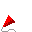 Two red pixelated cone shapes on gray bases with scattered colored squares and lines against a light gray background.