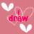Pixelated pink background with white heart shapes and red text reading 'I draw hearts on my paper when I think of you.'