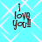 A static image with a light blue background featuring white diamond-shaped patterns and the text "I love you!" in dark brown pixelated font.