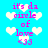 Pixelated cyan background with white heart shapes and pink text reading "it's da circle of love <33" in multiple positions.