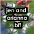 A pixelated image shows two people in a grassy outdoor setting with text overlays reading 'jen and arianna' and 'bff'.