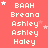 A static image with a pink background displays repeated text in white pixelated font, including 'BAAN', 'Breana', 'Ashley', and 'Haley', with scattered white star shapes.