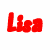 Red text 'Lisa' on left, pixelated cartoon character with yellow hair and red dress holding blue guitar on right against white background.