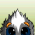 A 5x5 contact sheet of animated frames showing a cartoon skunk-like character with white and gray fur, blue eyes, orange eyebrows, and black pupils blinking in sequence.