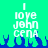 Pixelated text 'I love John Cena' on bright green background with blue flame-like shapes below, two identical frames side-by-side.