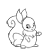 Pixelated grayscale icon of a small animal with large ears, a curled tail, and a single visible eye, holding a small object.