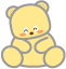 Two identical yellow teddy bears with gray outlines sit side-by-side on a light gray background, each with closed eyes and pink cheeks.