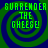 Green pixelated text 'SURRENDER THE CHEESE!' repeated four times on a blue and green spiral background with no visible animation changes.