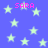 Blue background with scattered light green stars and pink text reading SARA in pixelated font.