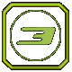 Four distinct green and yellow animated icon frames arranged in a 2x2 contact sheet with octagonal borders, each containing unique geometric shapes or symbols on a gray background.