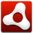 Red square background with white abstract shape containing central red circle, pixelated rendering style, no visible text or motion.