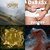 Four distinct pixelated images arranged in a 2x2 grid: top-left shows a light sky with a small cloud, top-right depicts a smiling person with light hair, bottom-left features a golden textured square, bottom-right displays a blurred figure with red and blue tones.