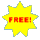 Four yellow starburst shapes with red 'FREE!' text on gray background, each with slight pixelation and blue outline artifacts.