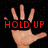 A pixelated hand with red text "HOLD UP" on a black background, an orange sunburst graphic with gray lines and partial text "WAIT A MINU...", blue text "PUT A LIL LOVE IN IT!" over light blue shapes on gray, and a blank white space.