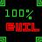 Pixelated icon with green '100%' text and red 'EVEL' text on dark background, surrounded by green square corner elements.